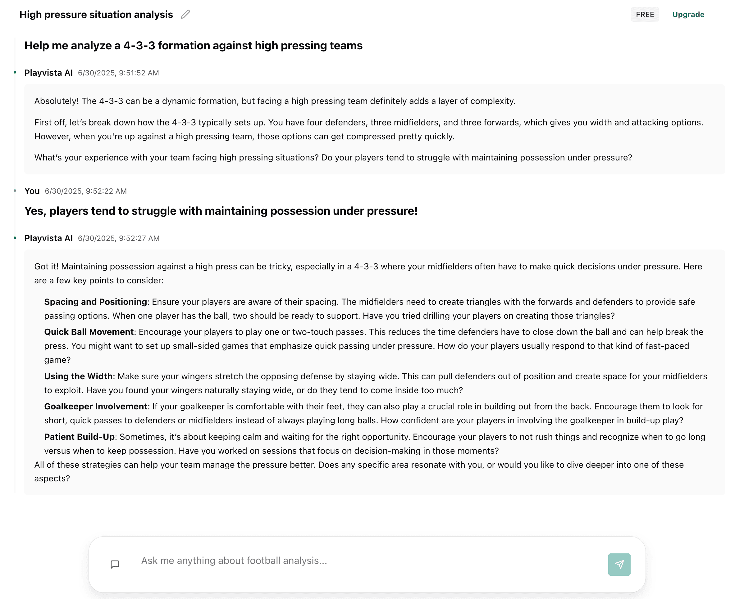 AI coach chat with user friendly interface